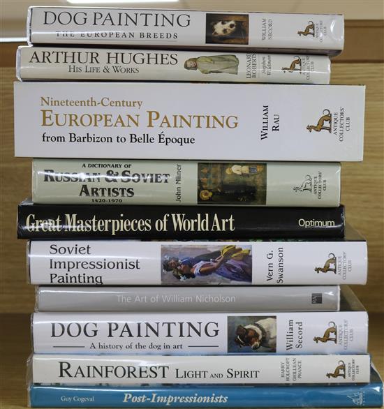 A quantity of reference books related to dog painting, Arthur Hughes and other world arts